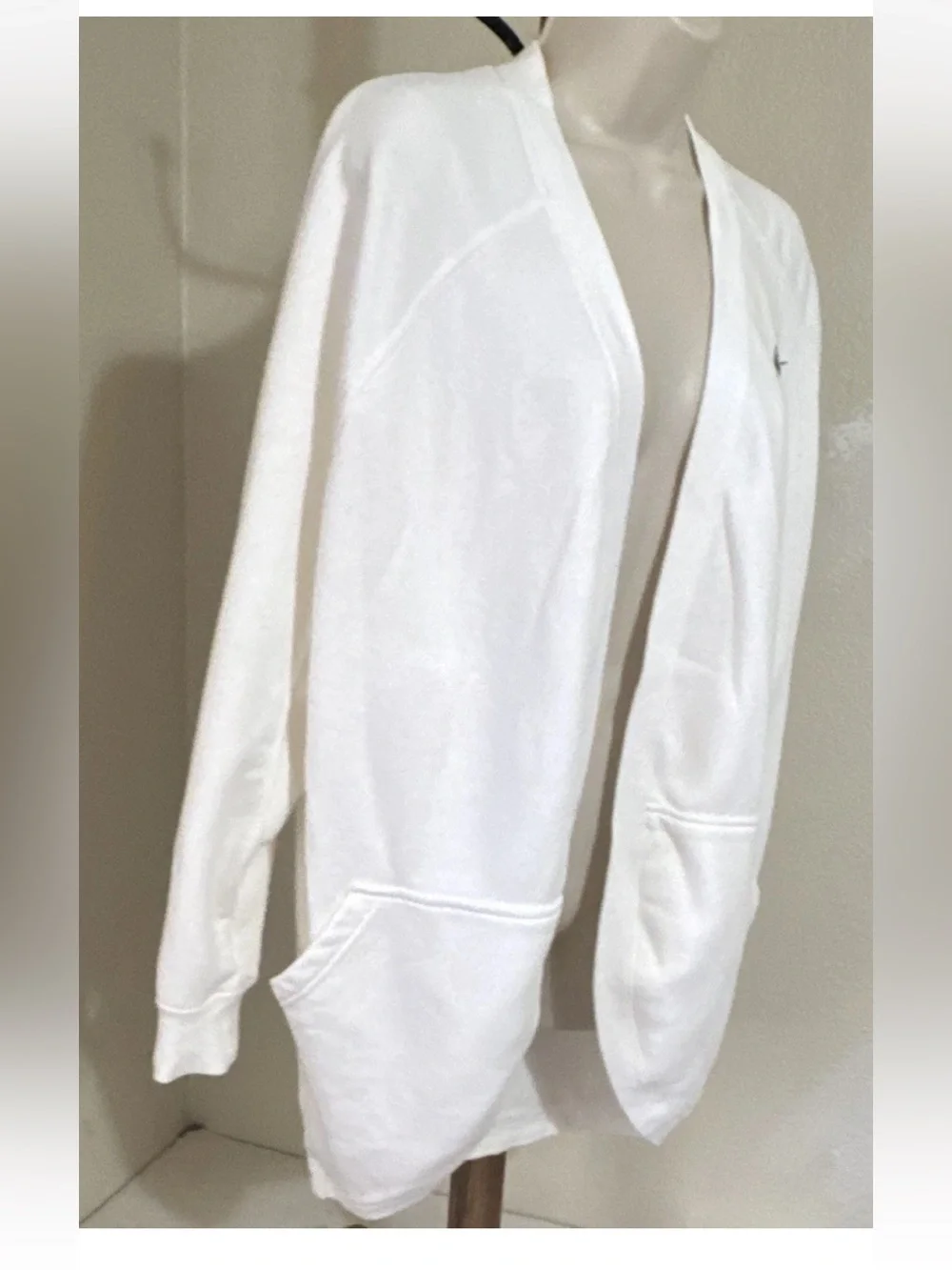 Nike Sportswear Women's White Open Front Fleece Cardigan Pockets Loose Fit M